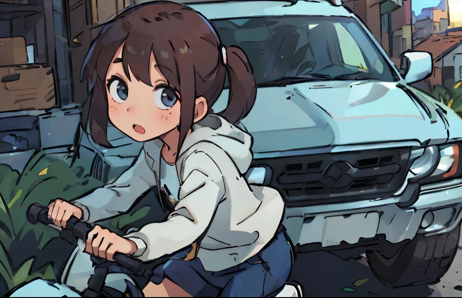 girl riding an SUV