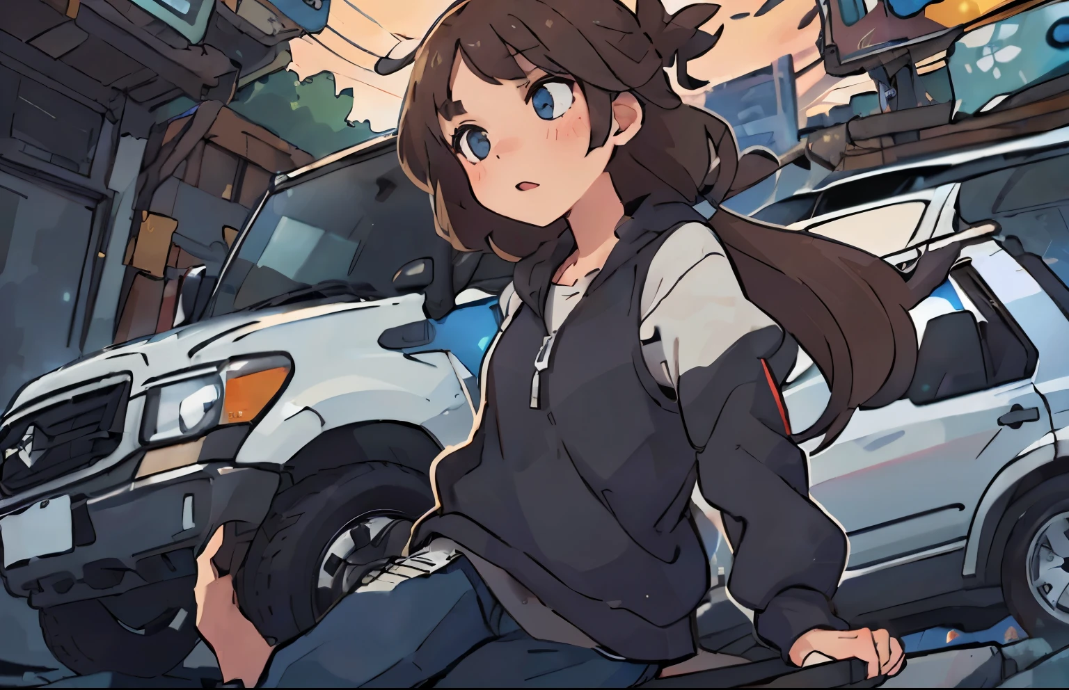 girl riding an SUV