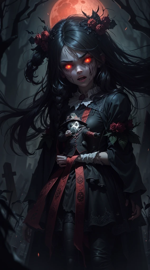 a supernatural horror.a creature of the night.terror incarnate.Very angry voodoo,The scary Snow Mountain Cemetery has a scary suit man with long arms and legs. Thick mist wraps the vines, There is a big red moon behind,a haunted house,strange forest,abandoned shelter,Creepy doll,Sinister shadows,Possessed by demons,Haunted dollhouse,The Cursed Mirror,Prank activity,zombies apocalipsis,Spooky cemetery,,Evil spirits,