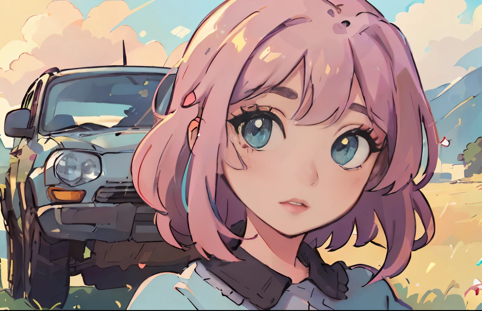 A girl standing next to an SUV,illustration,beautiful detailed eyes,beautiful detailed lips,extremely detailed eyes and face,long eyelashes,medium with portrait style,vivid colors,natural lighting, best quality, ultra-detailed, photorealistic,sunny day,green grass,modern stylish SUV car,summer clothes, confident expression [1girl,portrait,illustration,detailed face,long eyelashes,beautiful lips,modern SUV,stylish car,summer clothes,confident expression,sunny day,girl standing by the car,natural lighting,vivid colors,medium:1.2,photorealistic]