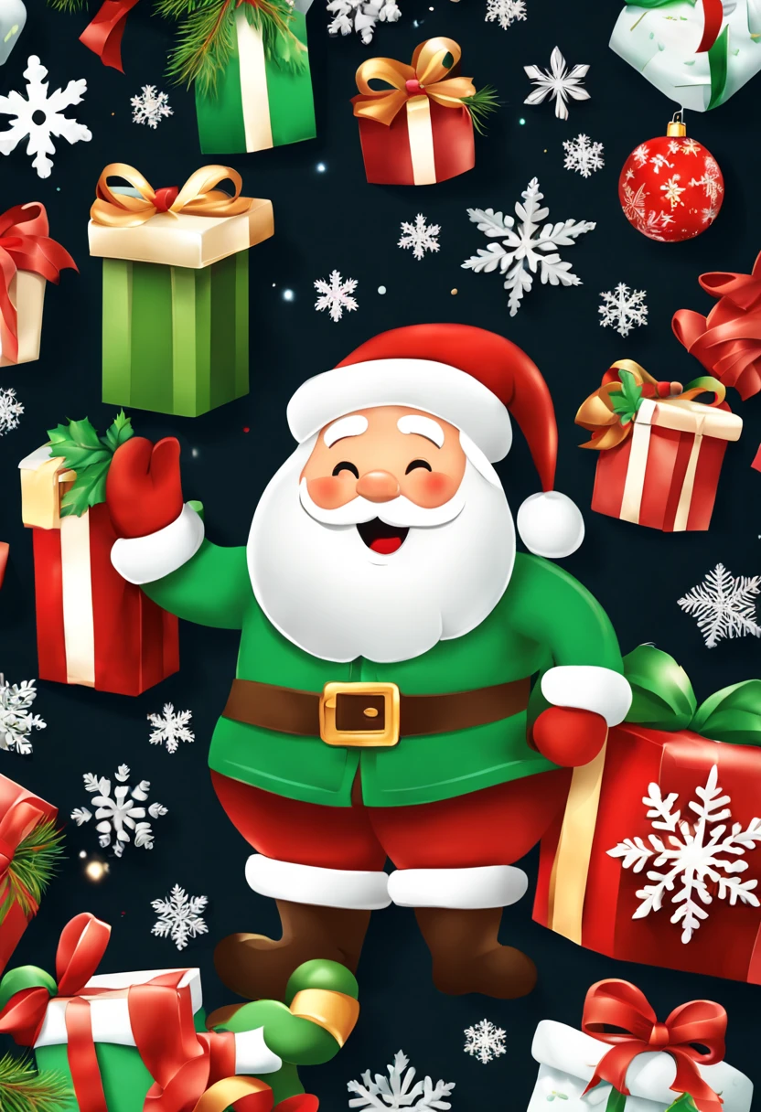 (best quality,4k,8k,highres,masterpiece:1.2),ultra-detailed,(realistic,photorealistic,photo-realistic:1.37),creative,Christmas-themed stickers,sparkling snowflakes,colorful ornaments,holiday cheer,bright red and green colors,joyful scenes,playful Santas and reindeer,snow-covered landscapes,magical winter wonderland,presents and gifts under the Christmas tree,colorful lights and decorations,children with big smiles,festive atmosphere,delightful surprises,delicate brush strokes,exquisite details,tactile textures,high contrast highlights and shadows,Happy Holidays