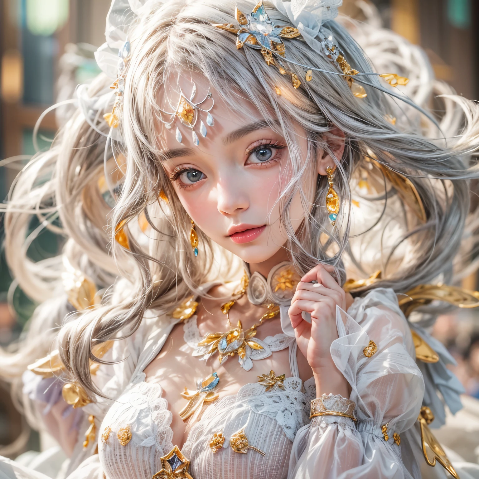 SFW, concept art, Tiny junior idol, Delicate lace knitted white clothes, (nipple:-0.9), face closeup, (Dazzling stained glass Background), (((Renbutsu Misako), colorful Light shines through delicate stained glass:1.2, vivid red colors, lense Particle, lens flare, light Particle, Dazzling Halo, Acutance:0.8)). (masterpiece:1.2),(ultra-detailed:1.37),(realistic,photorealistic,photo-realistic:1.37), (Extremely detailed KAWAII face variations, innocent expression variations), rosy cheeks, intricate detailed eyes with sparkling highlights, long eyelashes with volume, subtle blush on the face. Mystic sight, haze, impeccable skin texture, captivating gaze, ((Dynamic-angle, physically-based rendering)), whole Body proportions and all limbs are anatomically accurate .