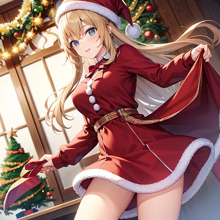 Female Person standing, christmas decorates,