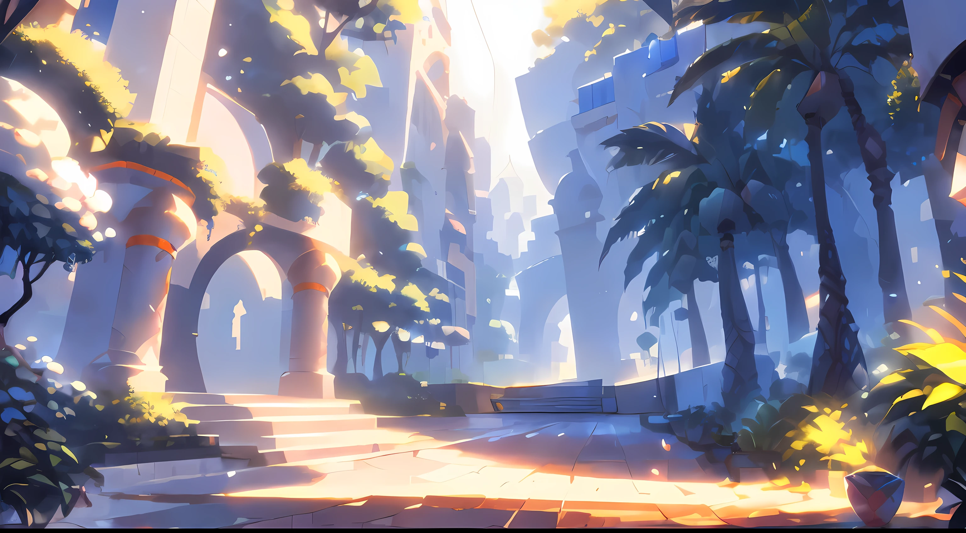 Best quality at best, very highly detailed background, beatiful background, Extremely detailed 8K wallpaper, vivd colour, (Pokemon game style:1.25), (white theme:1.25), (Sunlight comes in from the upper left, bright), modernn architecture, (Spacious patio), (Green lawn, Landscaped gardens:1.1), (Outdoor Pokémon Battle Battlegrounds), (paved path), (Dense trees, nature elements:1.1), (Clear blue sky, Sunnyday),