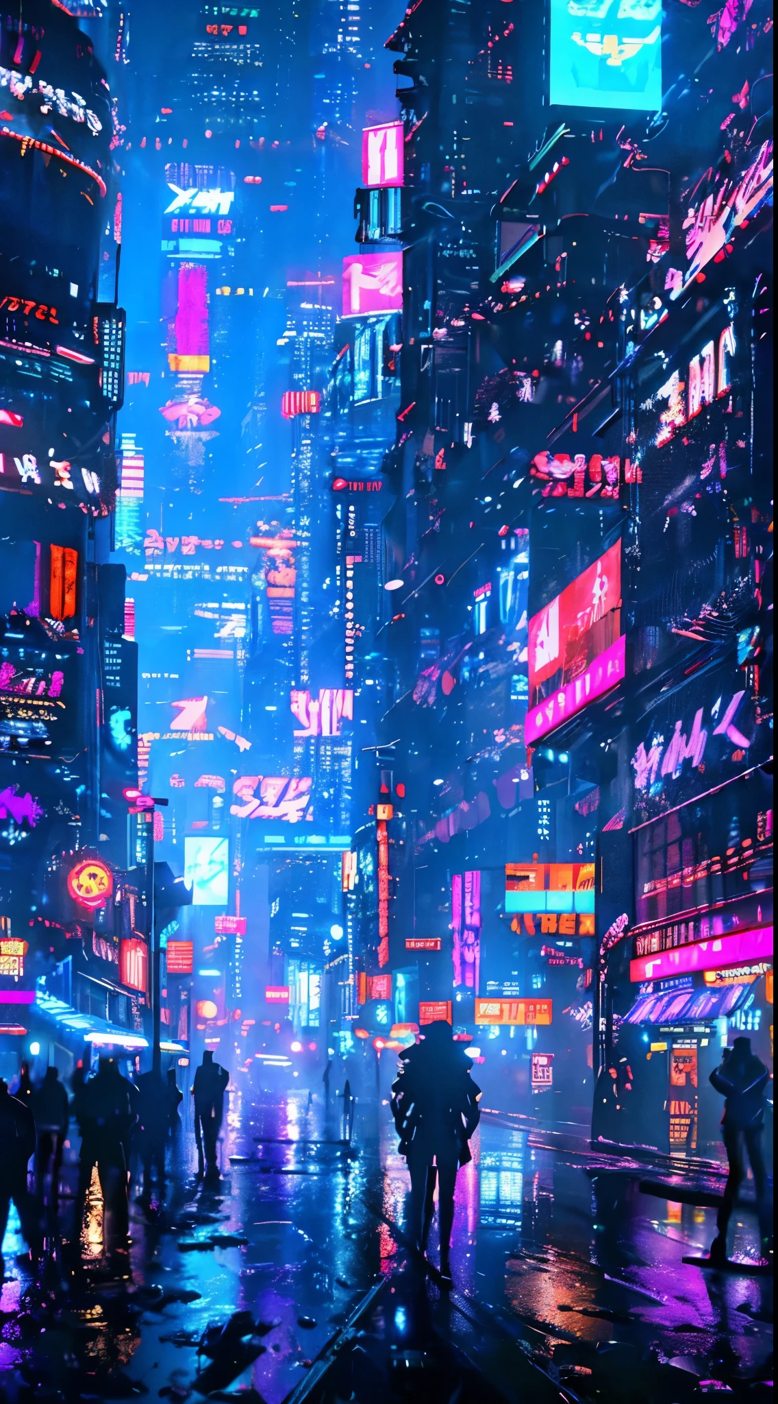 A vast corporate world of metal and neon lights in cyberpunk style, razor-sharp in 4K ray tracing - a masterpiece of digital art.