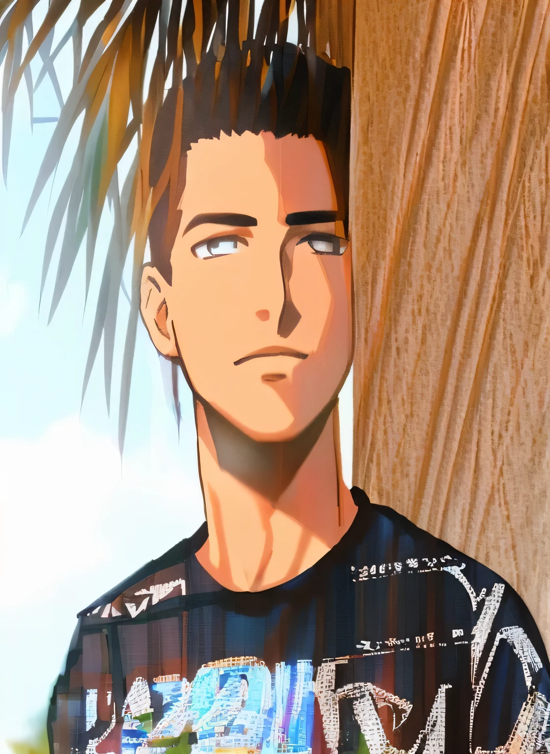 arafed man with a black shirt and a black tie standing in front of a palm tree, mohamed chahin, amr elshamy, ismail, around 1 9 years old, taken in the early 2020s, emad mostaque, portait photo profile picture, ahmad merheb, enes dirig, headshot profile picture, profile pic