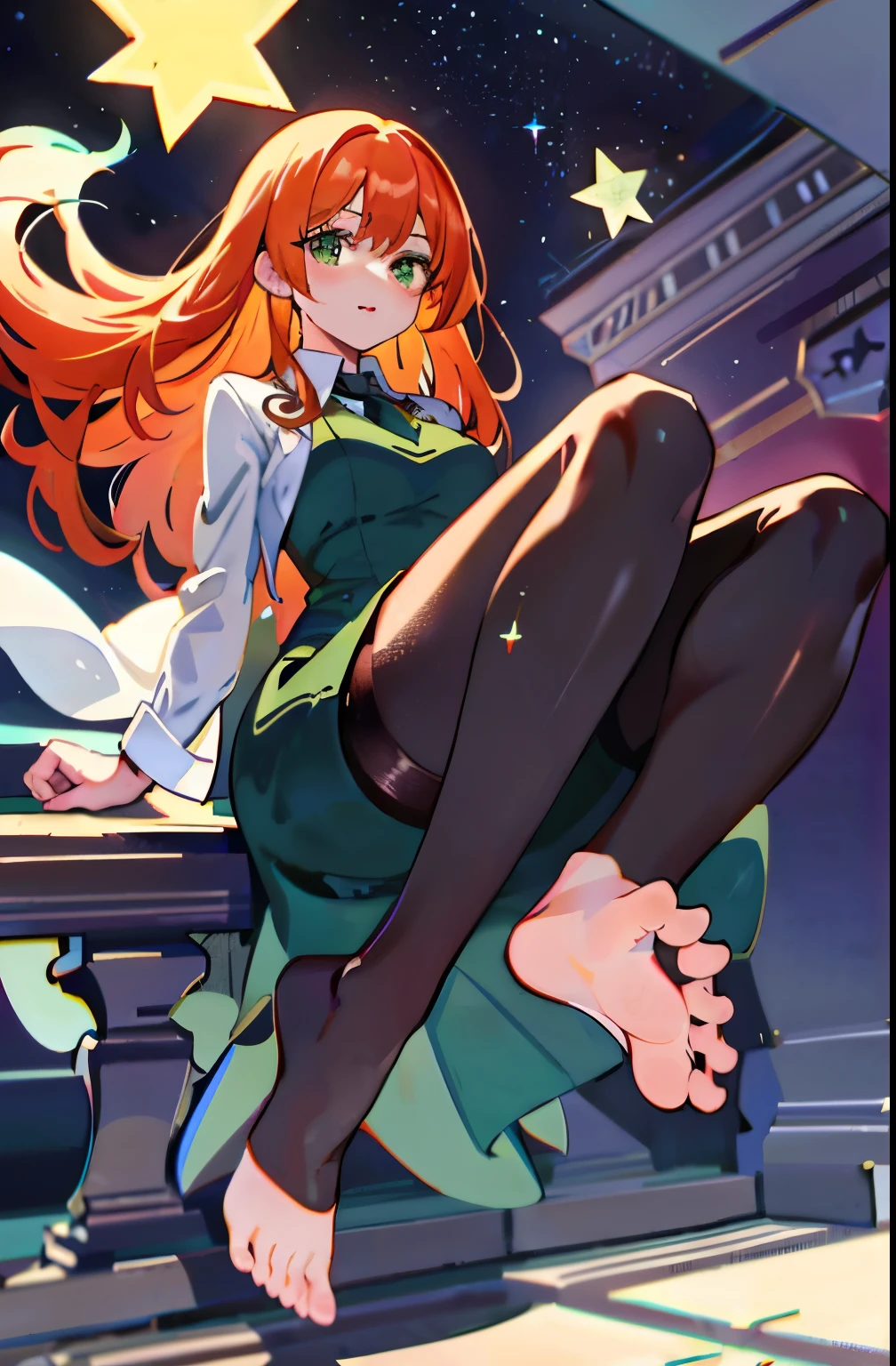 1girl, high heels shoe dangle, legs up, makima, looking at viewer, sitting, from sid