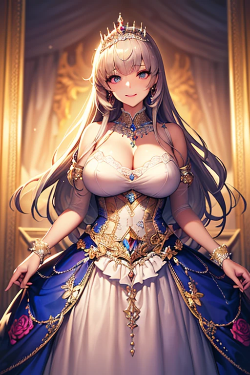 ((anime art style)),(masutepiece),(Best Quality), (Super Detail),((Very delicate and beautiful)),((Solo)),(((1 princess in a gorgeous sheer ball gown decorated with beautiful embroidery and jewels and a voluminous sheer skirt))),Gorgeous jewelry ornaments,Detailed face and eyes,Eyes Like Gems,(Seductive smile),((Straight hair)),,Curve,Skindentation,(gorgeous embroidery and lace),(Gorgeous corsage,See-through,Very gorgeous hair ornament,very gorgeous flower tiara,Gorgeous see-through frilled body)),((sheer hoop skirt,sheer crinoline)),Dynamic Angle,Looking at Viewer,((A gorgeous sheer ball gown decorated with beautiful embroidery and jewels and a voluminous sheer skirt.)),