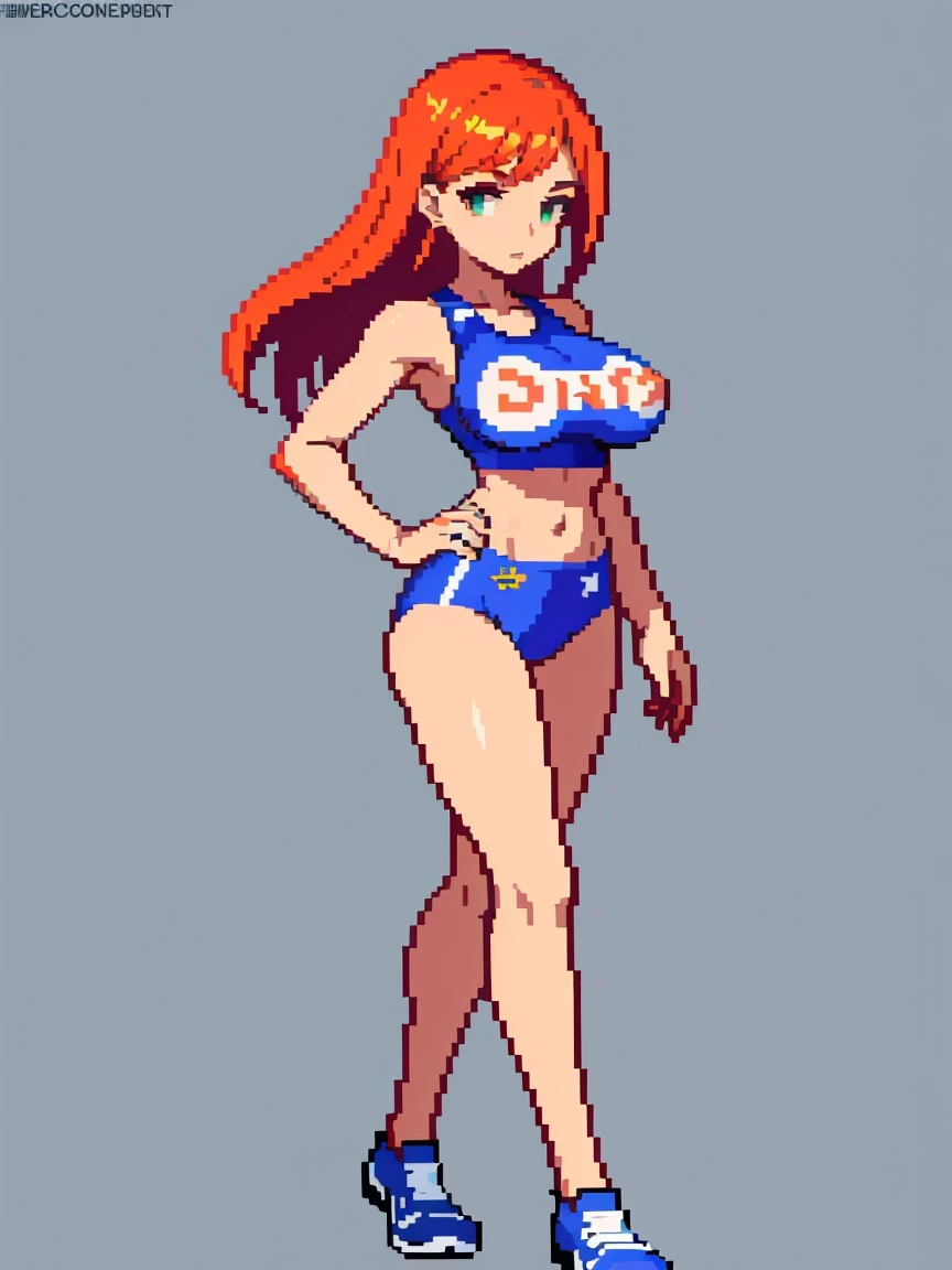 (masterpiece, top quality, best quality, less detail, 8-bit color), pixel,pixel art,1girl, fullbody, smack studio, separate body for edit, (covered nipples), (huge breasts), (track uniforms), sportswear, sports bras,