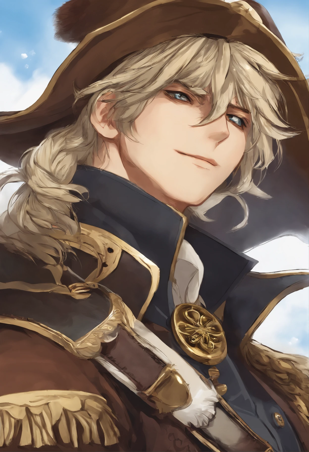 Anime character, style anime "frozen", anime characters " frozen ", anime character face type " frozen", style anime, Close-up of a person (a pirate) with a bird on his shoulder, Король a pirateов, Masamune shiro, a pirateский капитан, key anime art, shigenori soejima illustration, inspired by Okumura Masanobu, detailed key anime art, Masamune, shirow Masamune, a pirate класса Swashbuckler, a pirate, Портрет a pirateа
