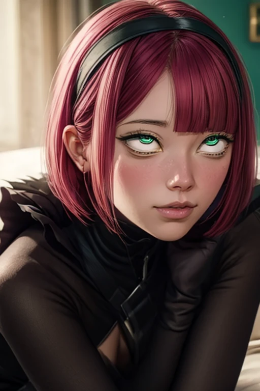 sakuraharuno, sakura haruno, short hair, bangs, (green eyes:1.5), pink hair, hairband, facial mark, (forehead mark:1.2), red hairband, (swept bangs:1.5), (small breast:1.2),
BREAK chinese clothes, dress, (red dress:1.2), short skirt, black shorts, gloves, black gloves, sleeveless, open dress, bare breasts
BREAK looking at viewer, (ahegao:1.5), (rolling eyes:1.5)
BREAK indoors, bed, spread legs
BREAK (masterpiece:1.2), best quality, high resolution, unity 8k wallpaper, (illustration:0.8), (beautiful detailed eyes:1.6), extremely detailed face, perfect lighting, extremely detailed CG, (perfect hands, perfect anatomy),