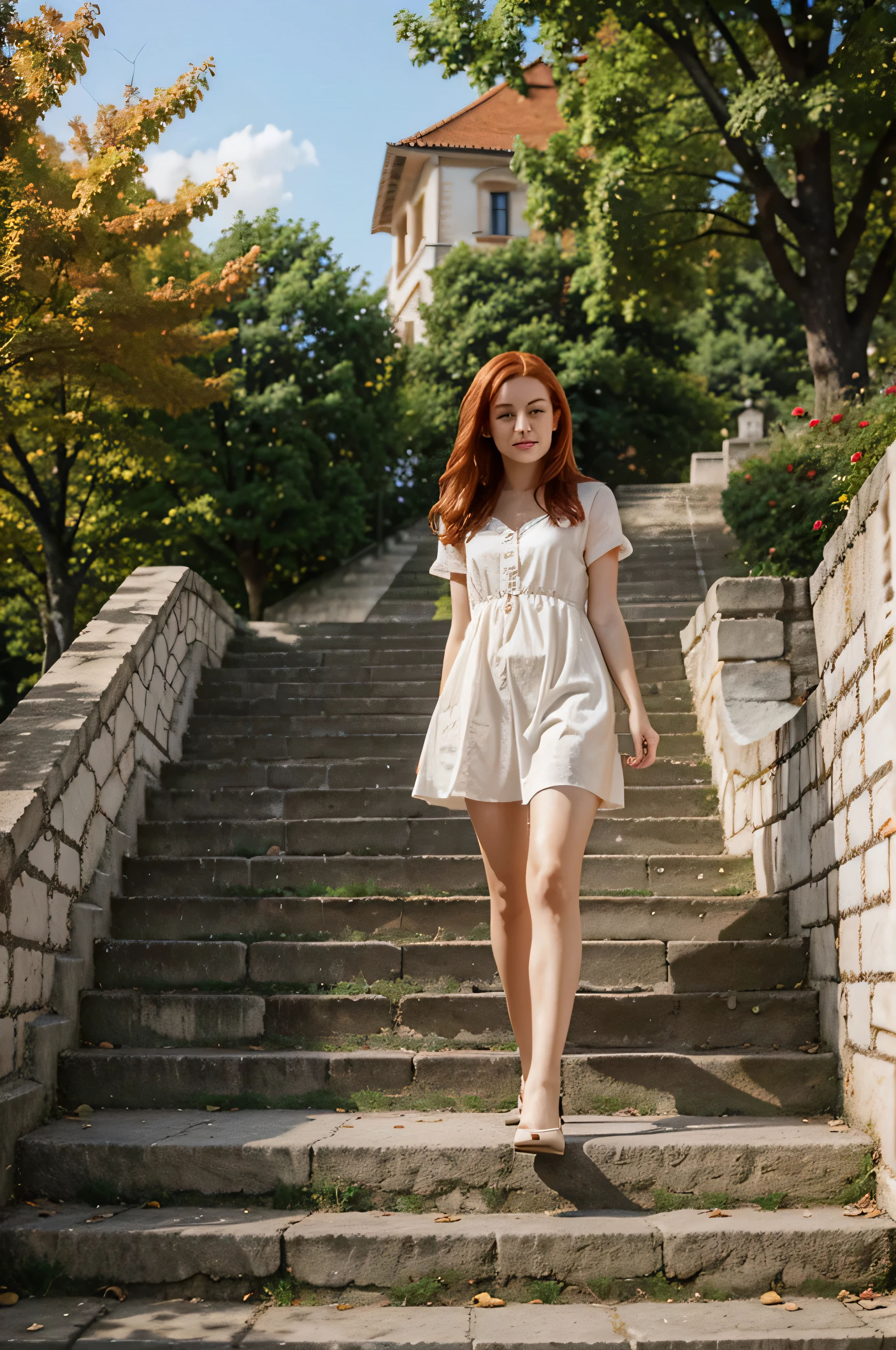 {{redhead, young, Small Staircase in Kalemegdan Park, Belgrade}}