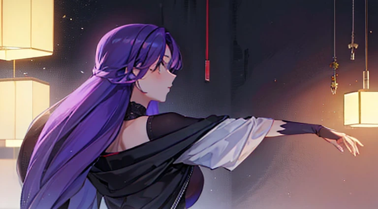 1girl, purple hair, dark color scheme, masterpiece, high quality