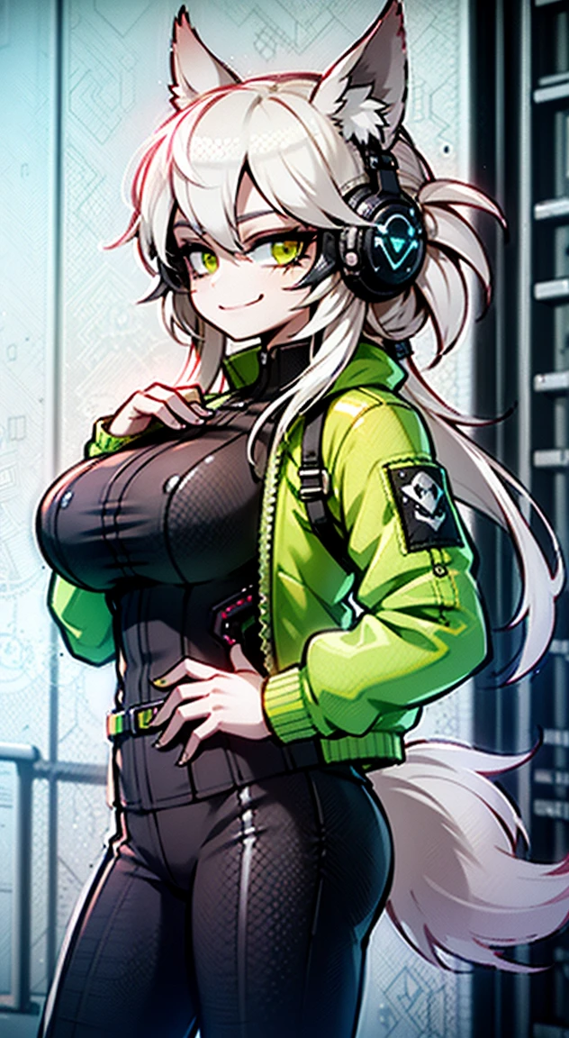 8K,Ultra Detail,ultra-quality,ultra precision,ultimate masterpiece,wolf Girl,big boobs,big Thigh,bomber jacket,long leather pants,long twin tail(blond)(innercolor of pink),cool Graffiti on the wall,Cyber punk mask,Theme of Cyber Punk,smile,view side,