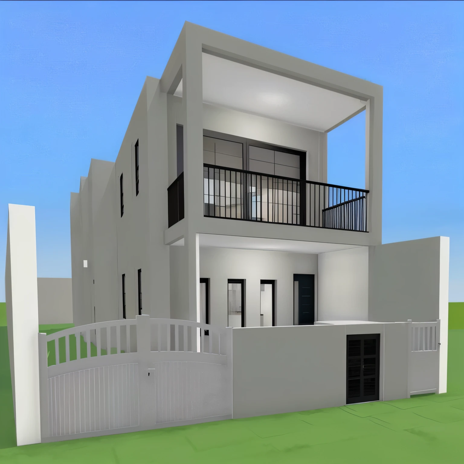 arafed house with a balcony and a balcony on a green lawn, 3/4 view realistic, overall architectural design, architectural render, architectural rendering, award winning render, front elevation view, concept image, exterior design, residential design, on real grassy landscape , moody sky with clouds backgreound