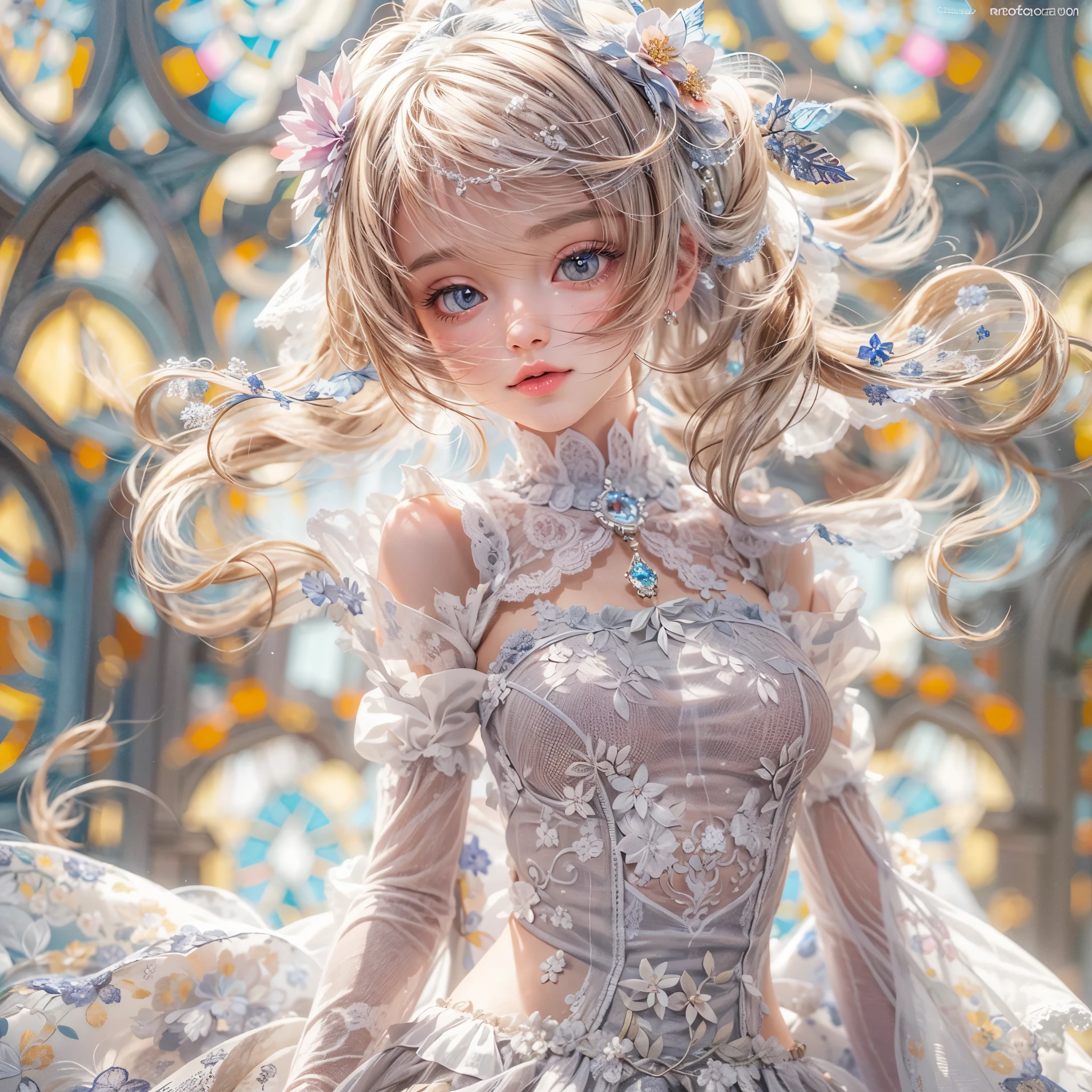 masterpiece, best quality,dutch angle,realistic, super detailed, ultra detailed, extreme detailed, extremely detailed, ultimate detailed, hyper detailed, beautiful eyes, beautiful hair, beautiful face, beautiful skin,full body, slim abs ,shiny skin ,ultra-detailed face, detailed eyes, lustrous lips,nsfw(1girl, solo),18 years old,pubric hair(small body,small breast)amelia watson,blonde hair, blue eyes, choker, short hair, realistic eyes,nude lace cut,garter belt,socks,embarrassed,standing, BREAK holding flower,pison,Prison,gaol,underground,dark,