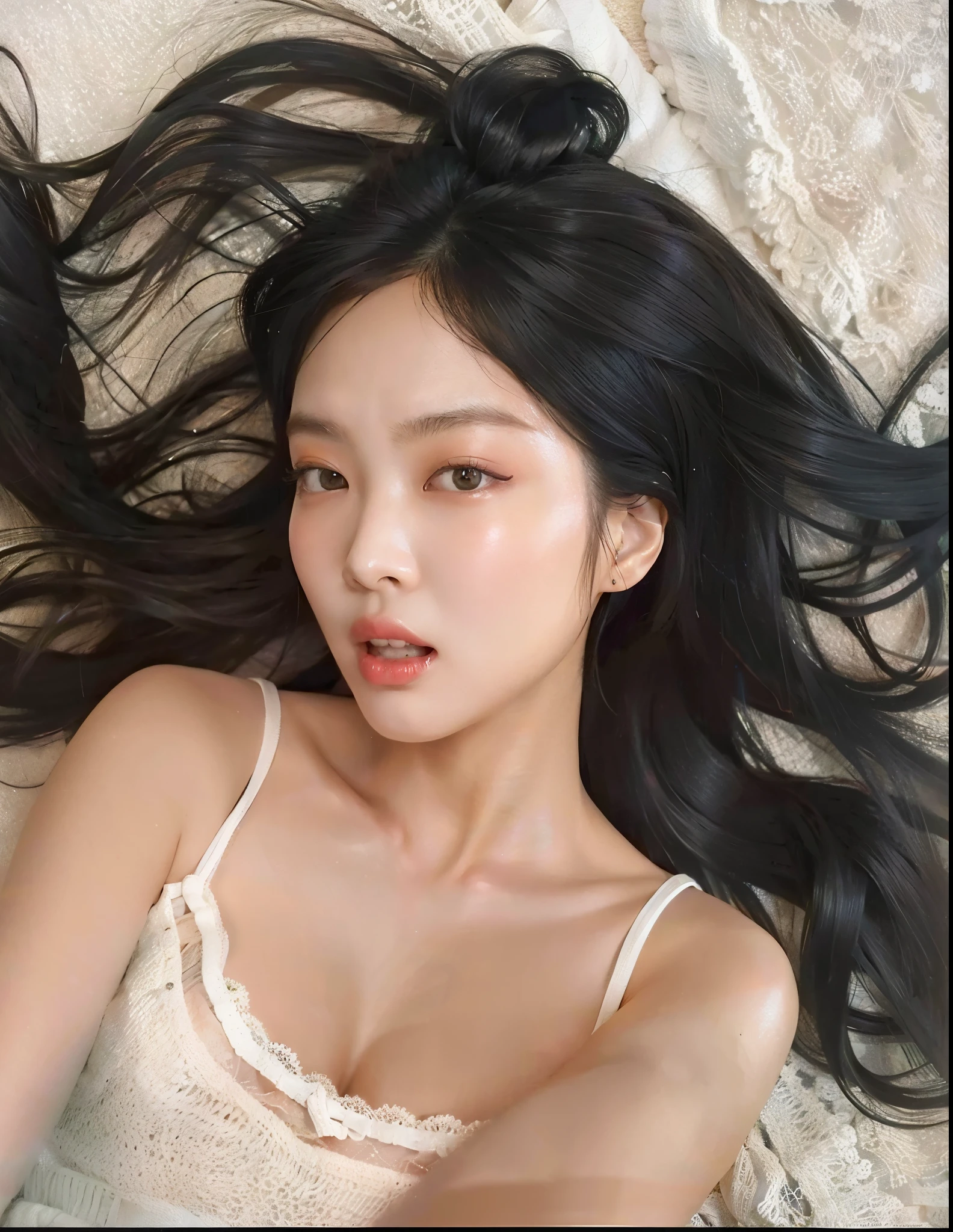 mulher araffed deitada em uma cama com os cabelos soprando ao vento, Mulher sul-coreana bonita, linda mulher coreana jovem, Jinyoung Canela, Ulzzang, mulher coreana jovem bonita, Wenfei Ye, Jaeyeon Nam, Sha Xi, menina coreana, TaeJune Kim, Heonhwa Choe, Gongbi, lindo rosto delicado, Yanjun Chengt