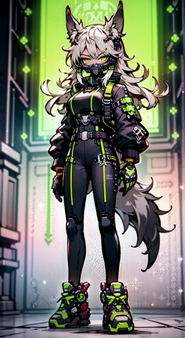 8K,Ultra Detail,ultra-quality,ultra precision,ultimate masterpiece,wolf Girl,big boobs,big Thigh,bomber jacket,long leather pants,long twin tail(blond)(innercolor of pink),cool Graffiti on the wall,Cyber punk mask,Theme of Cyber Punk,stylish,