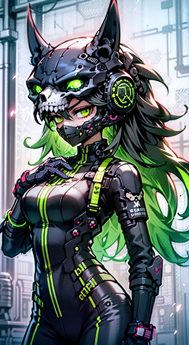 8K,Ultra Detail,ultra-quality,ultra precision,ultimate masterpiece,wolf Girl,big boobs,big Thigh,bomber jacket,long leather pants,long twin tail(blond)(innercolor of pink),cool Graffiti on the wall,Cyber punk mask,Theme of Cyber Punk,stylish Action,