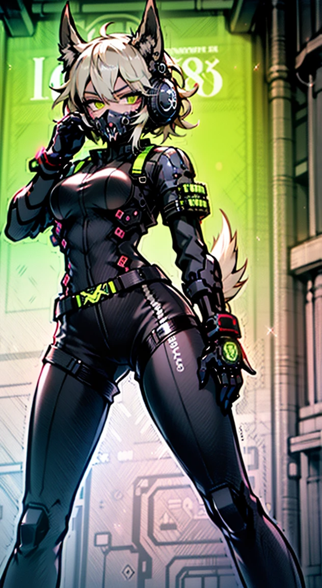 8K,Ultra Detail,ultra-quality,ultra precision,ultimate masterpiece,wolf Girl,big boobs,big Thigh,bomber jacket,long leather pants,long twin tail(blond)(innercolor of pink),cool Graffiti on the wall,Cyber punk mask,Theme of Cyber Punk,stylish Action,sliding,