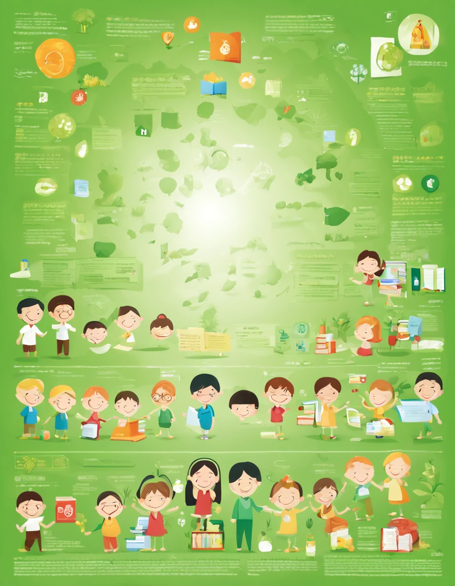 Fresh green as the main tone,Appeal to people in a compelling way to support healthy growth,Reject harmful information。 The whole picture is set against the background of a huge green bookmark,Focus on the bookmark。The bookmark has a carefully designed pattern printed on it,Represents healthy growth and positive information。The theme of the is printed in large fonts in the middle of the pattern.:"Nursing helps healthy growth,Reject harmful information”。 around bookmarks,Depicts elements that symbolize harmful messages,as broken、poisonous barrel、restless social media icons and more。These elements are treated with muted colors and blurred edges,Contrast with the bright green bookmark,Highlight their negative impacts。 In the center of the screen,Added illustrations of several children,They have smiles and happy expressions,reading book、Participate in useful activities,Show healthy growth。They are surrounded by light,Symbolizes their acquisition of knowledge、growth process。 At the bottom of the poster,Using concise text to illustrate the slogan of Operation Green Bookmark:"Building a health information environment together,Protecting our future”