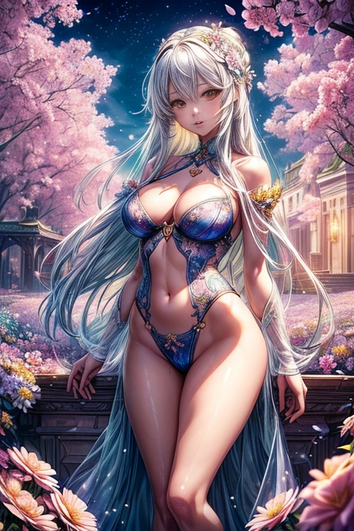 (((photographrealistic:1.5))),((top-quality、8K、16 K、masterpiece:1.3)),high-level image quality、最high-level image quality、top-quality、hiquality、8 slender body、Beautiful feceボディーライン、Beautiful fece女性、Colossal tits、Sexy style、Insist cleavage、Boob emphasis、(1girl in:1.4)、Photorealsitic:1.4、Official art、ultra-detailliert、Beautiful and aesthetic、Beautiful fece、masterpiece、Show off your cleavage、undergarment、Huge chest chest)、sexy undergarment、garterbelts、Enamel Bondage Costume、(full body1:4)、Beautiful fece女性は, (Medium length hair), Detailed huge breasts, Full body, Lovely smile, (Warm colors), moist, moist, Reflectors, (masutepiece) (photos realistic)(Best Quality) (Detailed) , (8K) (Wallpaper) (Cinematic lighting) (Studio Lighting) (Convoluted) Fashion, Flower arch so magical and dreamy, opulent, ethereal fairy tale, Rich pastel color palette, Ethereal dreamy theme, dreamy and detailed, The setting of a fairy tale:, (((building with many flowers)))、anime fantasy artwork, anime fantasy illustration, Beautiful feceアートワークのイラスト, Beautiful feceアニメアートwork, elaborate digital art, Convolutedな華やかなアニメCGIスタイル, anime art nouveau cosmic display, Beautiful feceアニメアート, Beautiful feceデジタル芸術作品, Beautiful feceファンタジーアニメ, Detailed anime artwork, Detailed Digital Anime Art, dreamy psychedelic anime、Sexy lingerie、