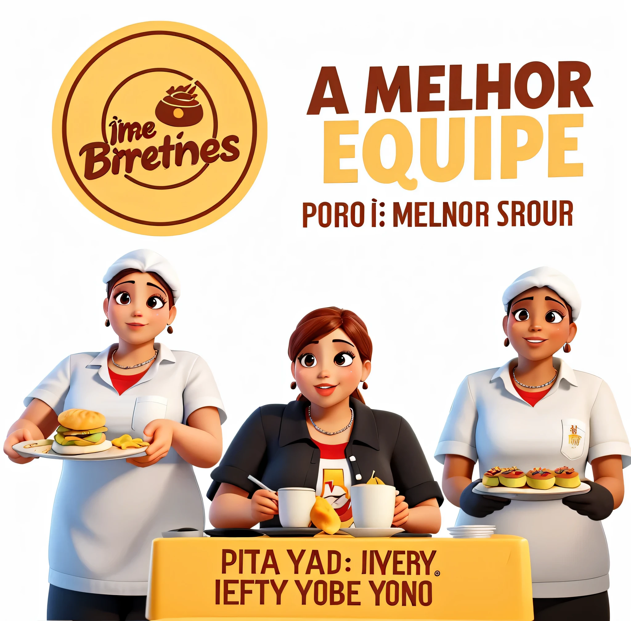 adicione hamburguers e batatas fritas nas bandeijas e uma toca preta na mulher do meio