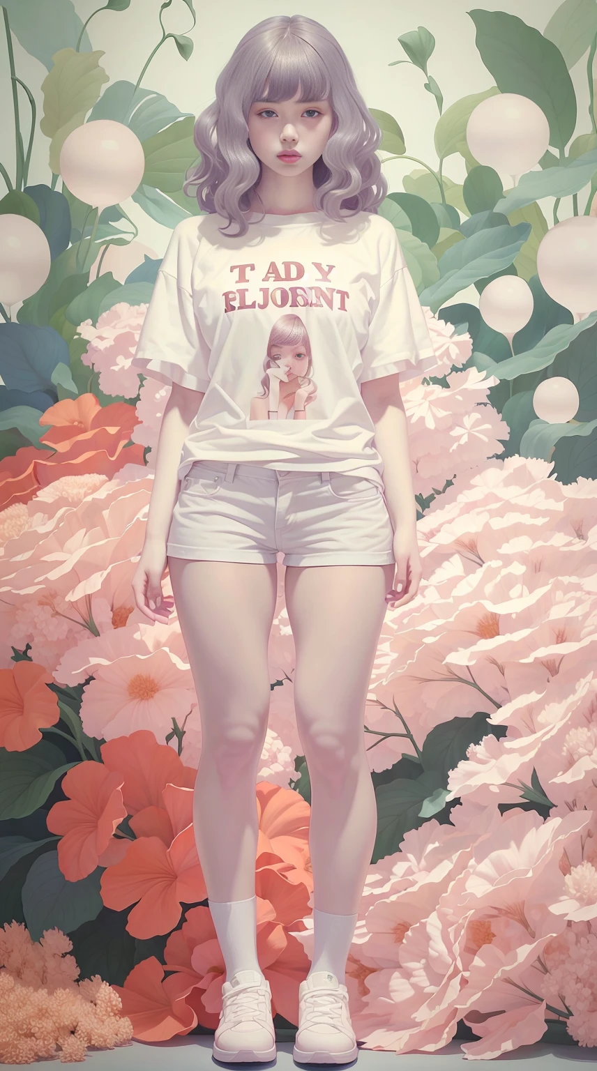 A beautiful woman, wearing (( t-shirt, hotpants)), long hair, full body, top quality, realistic, super detailed, 8k