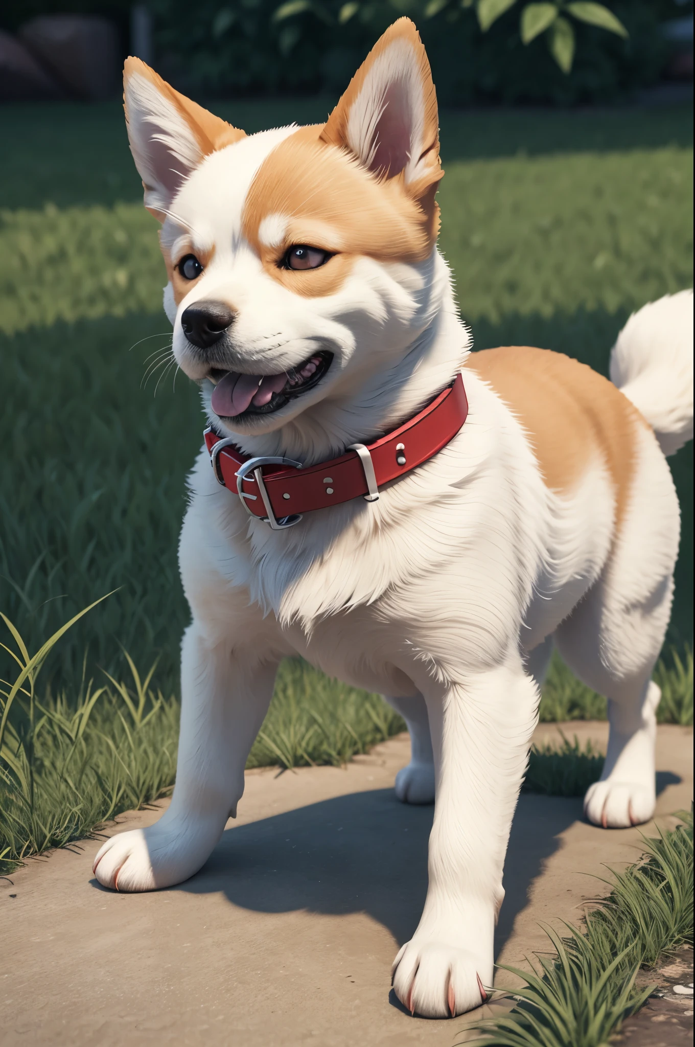 8K,There is a small white dog with a red collar and a green ball, cute 3d render, anthropomorphic shiba inu, rendered in redshift, semi - realistic render, maxwell render, super detailed render, highly detailed render, render naughty dog, hyper realistic detailed rendering, fully detailed render, Adorable Digital Painting, hyper real render, hyper realistic rendering,