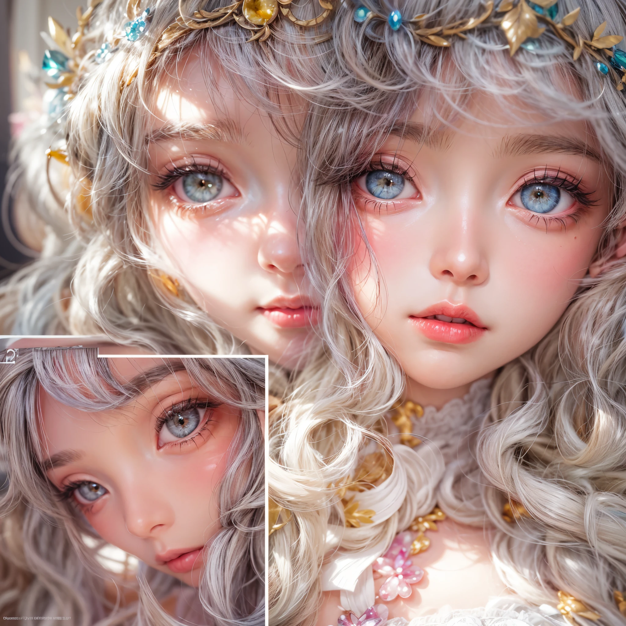 SFW, concept art, Tiny junior idol, Delicate lace knitted white clothes, (nipple:-0.9), ((face closeup)), (((Renbutsu Misako), Dazzling and delicate stained glass fills the backgrund, colorful Light shines through stained glass:1.2, vivid red colors, lense Particle, lens flare, light Particle, Dazzling Halo, Acutance:0.8)). (masterpiece:1.2),(ultra-detailed:1.37),(realistic,photorealistic,photo-realistic:1.37), (Extremely detailed KAWAII face variations, innocent expression variations), rosy cheeks, intricate detailed eyes with sparkling highlights, long eyelashes with volume, subtle blush on the face. Mystic sight, haze, impeccable skin texture, captivating gaze, ((Dynamic-angle, physically-based rendering)), whole Body proportions and all limbs are anatomically accurate .
