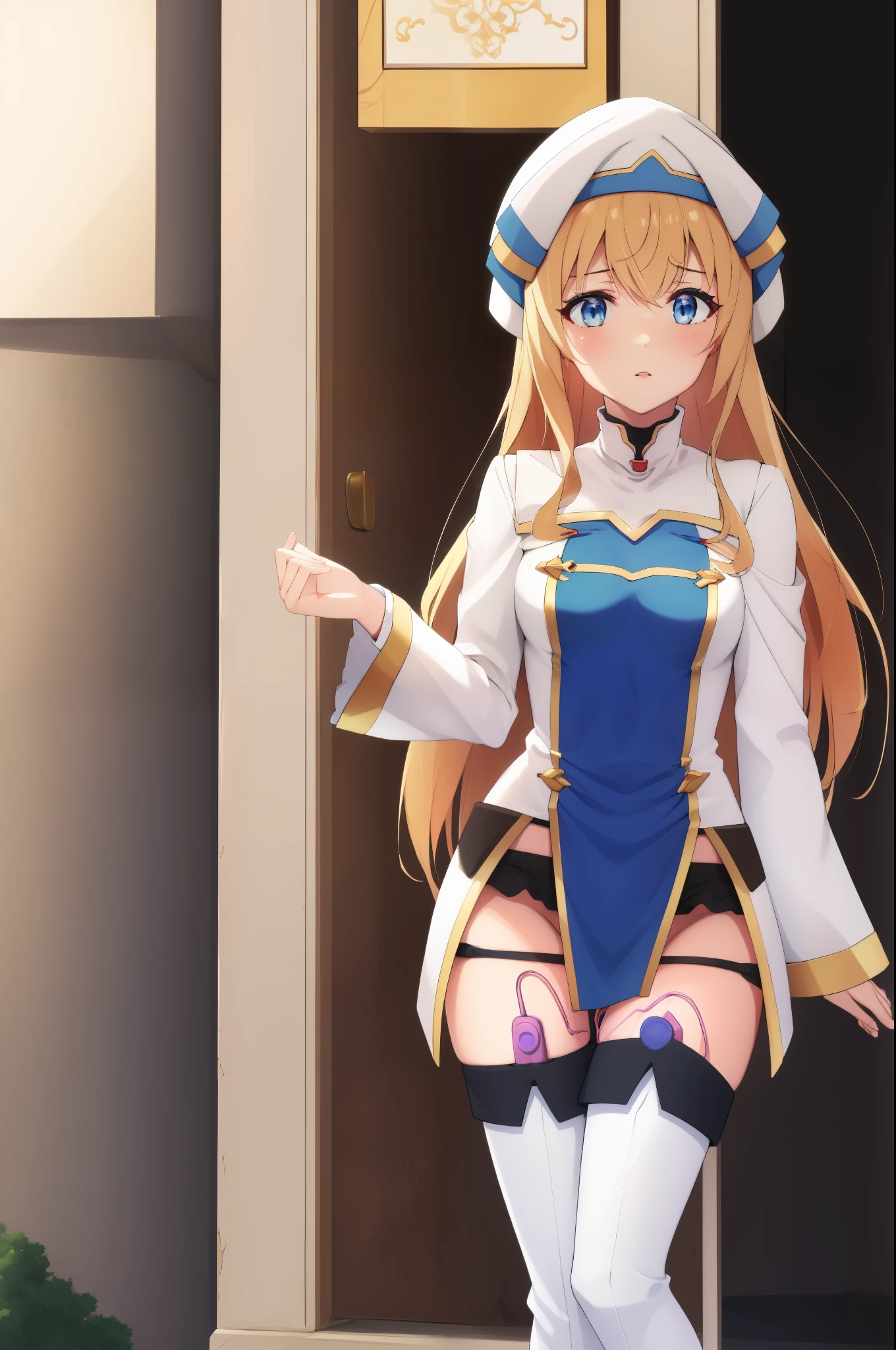 priestess, priestess, blonde hair, blue eyes, long hair, hair between eyes, (small breast:1.2), open mouth, smile,
BREAK boots, dress, frilled sleeves, frills, hat, white headwear, pelvic curtain, high heels, robe, thigh boots, thighhighs, white thighhighs, long sleeves, puffy sleeves,
BREAK looking at viewer,
BREAK indoors, church,
BREAK (masterpiece:1.2), best quality, high resolution, unity 8k wallpaper, (illustration:0.8), (beautiful detailed eyes:1.6), extremely detailed face, perfect lighting, extremely detailed CG, yo, (perfect hands, perfect anatomy),,(topless:1.3), (cum in pussy:1.3),(cum on body:1.3), on back, lying, looking at viewer, vaginal, pussy, blue eyes, blush,, arms up, pillow, uncensored, pov, spread legs, bangs, solo focus
NSFW
