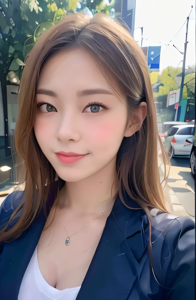 (8k, RAW photo, best quality, mastery:1.3), (realistic, photo-realistic:1.37), (looking viewer:1.331), (white hair), posing, Tokyo street, nightcityscape, cyberpunk city, soft light, 1girl, extremely beautiful face , Perfect body proportions, (small face: 1.1), bust, casual hairstyle, smile, big eyes, (short sleeves JK_shirt), JK_style, (navy JK_skirt), (bow JK_tie), mix4, detailed eyes