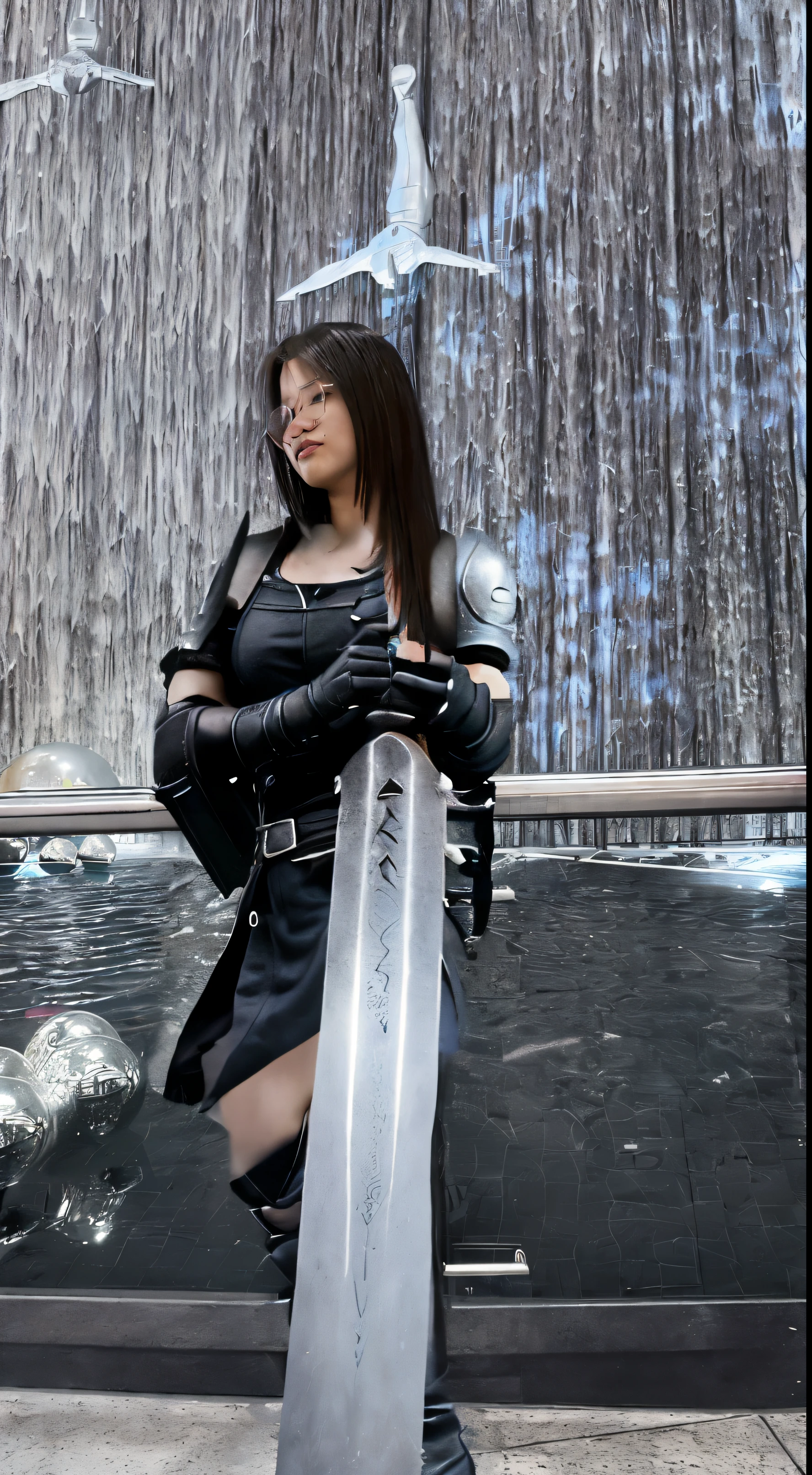 a close up of a person with a sword in a city, cloud strife, portrait of cloud strife, from final fantasy vii, final fantasy 7, from ff7, ff 7, cloud, from final fantasy, final fantasy face, final fantasy character, final fantasy, final-fantasy, final - fantasy, square enix, final fantsy, closeup portrait shot
