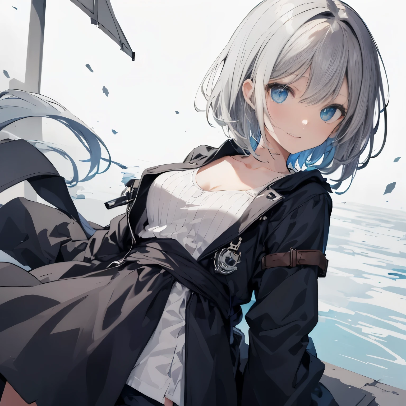【Highest Quality, masutepiece】 [girl, Manteau, expressioness, front facing, glay hair, Slender beauty,straight haired, short hair ,Upper body] no smile,