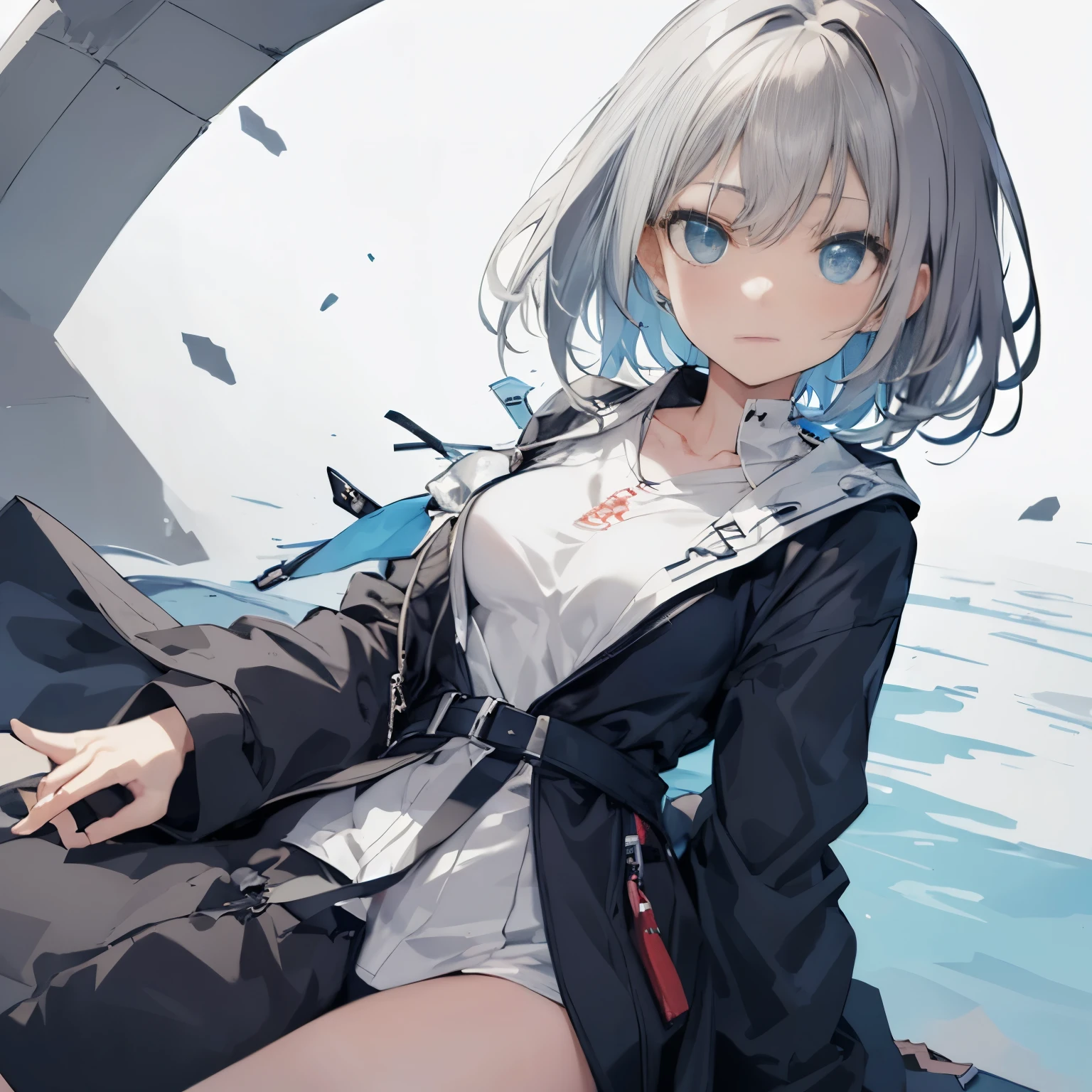 【Highest Quality, masutepiece】 [girl, Manteau, expressioness, front facing, glay hair, Slender beauty,straight haired, short hair ,Upper body] no smile,