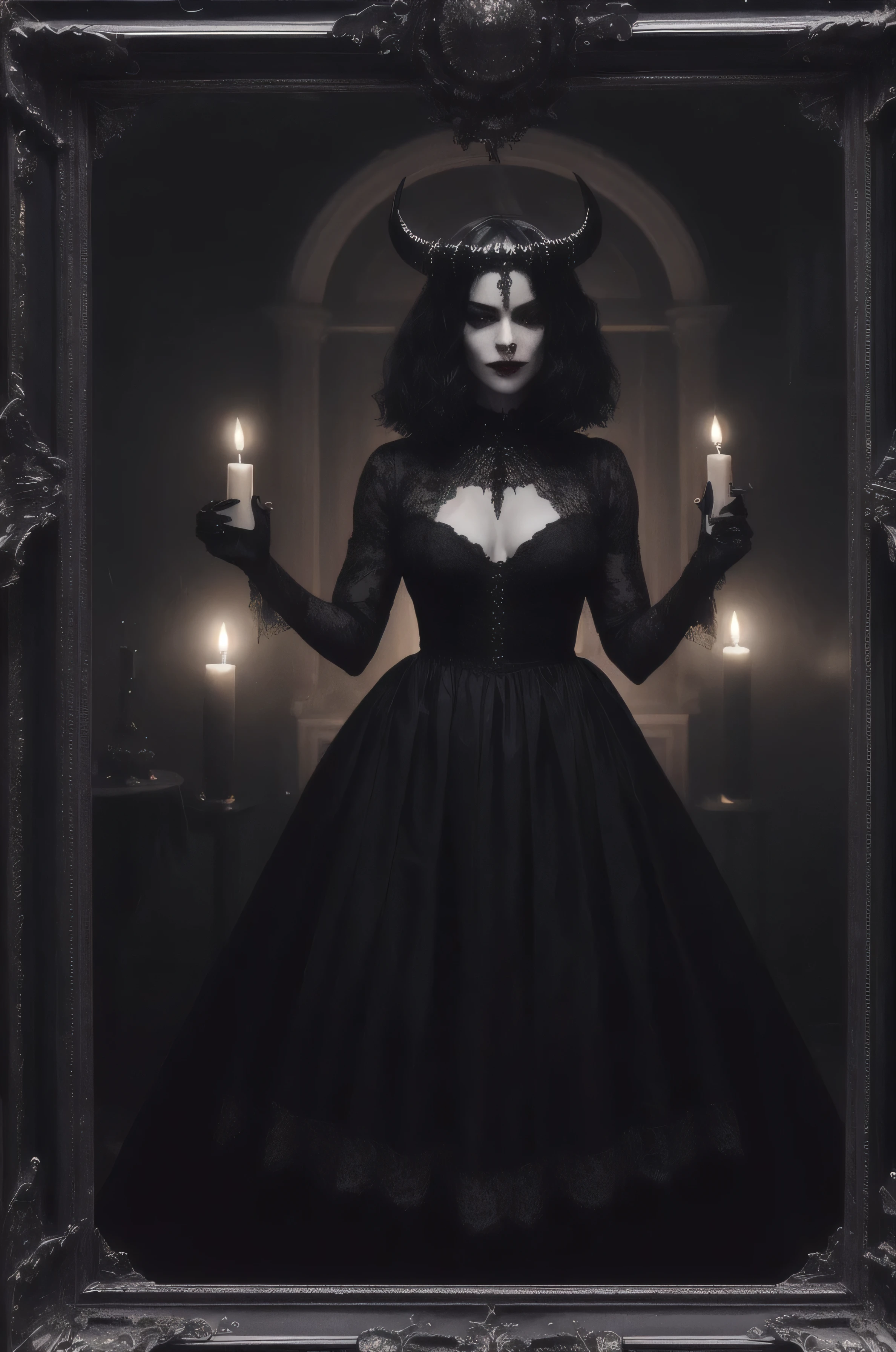 Horrid, possed, black mirror, cult, portrait, Dark magic, ominous, vintage, demon succubus dark night ritual. scrying black mirrors