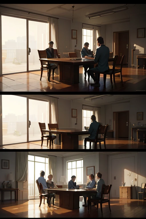 Two men standing in a room with chairs and table, Scenes from live-action movies, Still from a live action movie, cinematic Film still from, Still in the movie, Still in the movie, Still in the movie, screenshots from movies, Still in the movie, Great scenes from the movie, A cinematic scene, filmed in movies