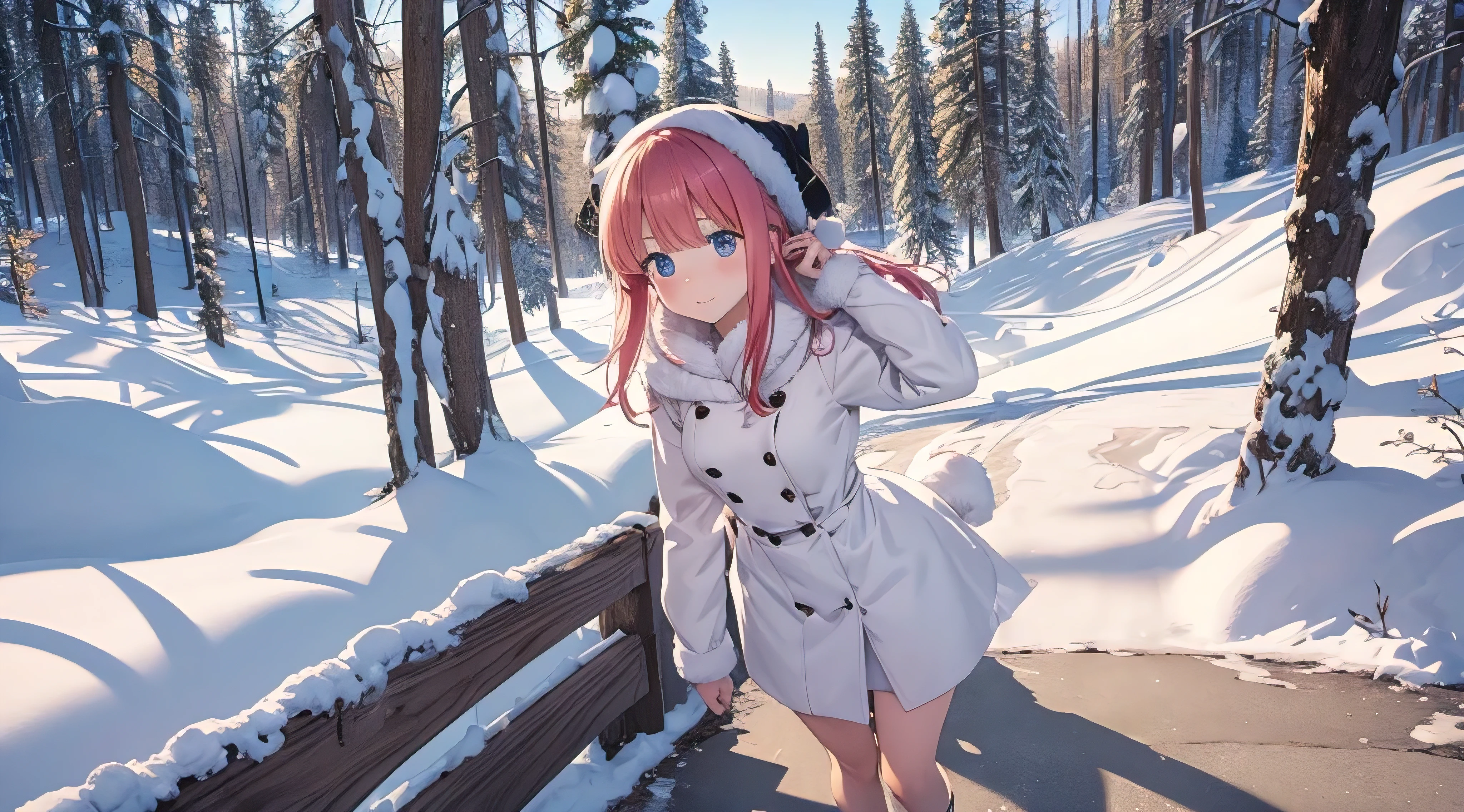 Nino Nakano ,sexy ,Vestido de Navidad ,snowy christmas pine forest