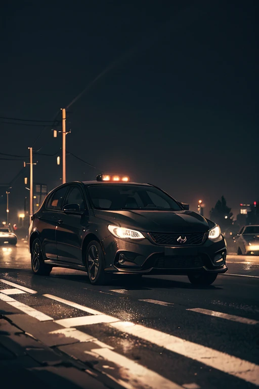 A car is driving on a dark street at night, dimly lit scene, Cine Lens AR 9:16-n 6-g, night video, overlooking a dark street, Movie lights at night, 黑Dark Street区, Dark Street, Atmospheric cool colors, Atmospheric cool colors, Dark eerie movie frames, low light movies, taken from movie