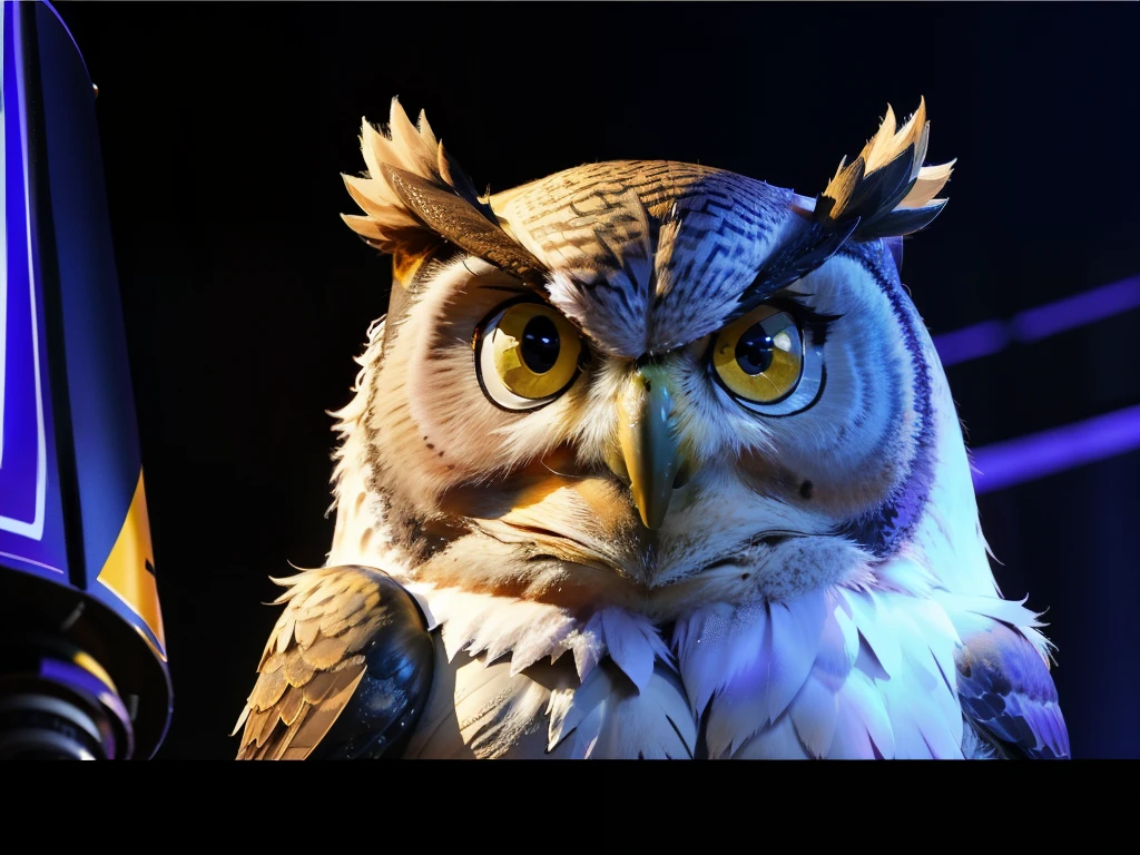 Close-up of a cartoon owl with a sword in his hand, 2 0 2 3, 2023, taken in 2 0 2 0, airinG in 2 0 2 3, 2022, 2 0 2 2, Galactic, Filmed in 2022, in the year 3000, trendinG in cateGory epic, ratinG:G