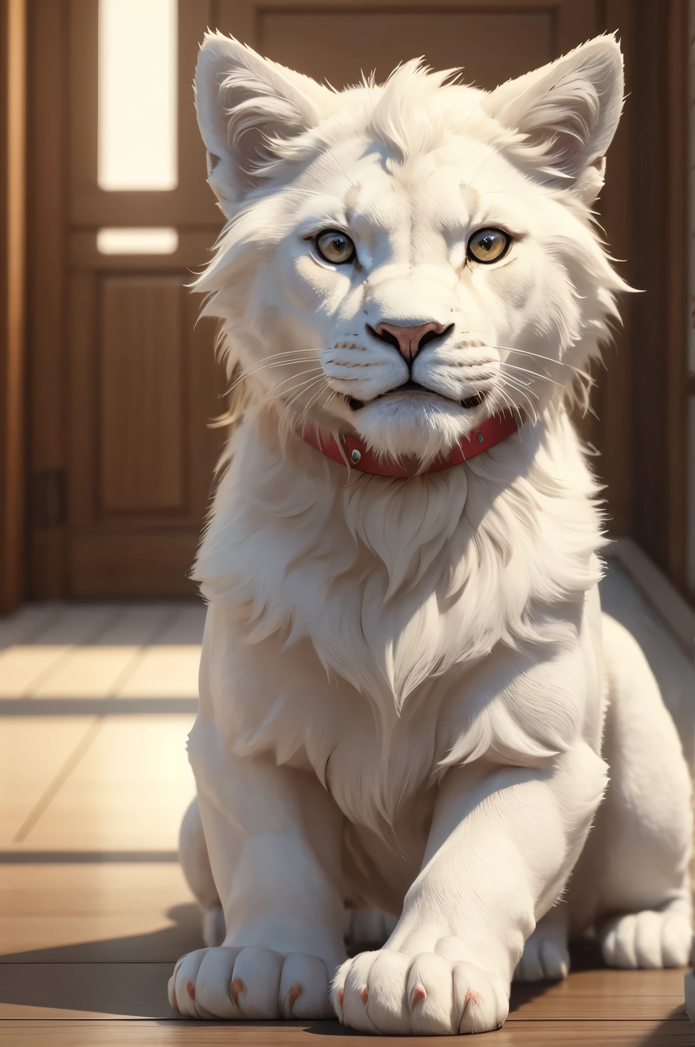 8K,Red collar,超A high resolution,Precise lion emblem work,超A high resolution,A hyper-realistic,