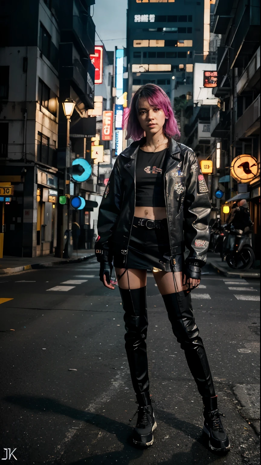 full body 2 Cyberpunk girl with cyberpunk prosthetics, orelhas de gato, technological jacket, seios grandes, Cabelos Longos, fundo das ruas da cidade cyberpunk, Futuristic style, scientific fiction, hiper detalhado, renderizado, hiper realismo, pintura, 8k, disco Rigido, super resolution , Cinematic lighting, Long exposure, 8k, disco Rigido, Super-Resolution, fotografia da parte superior do corpo.
