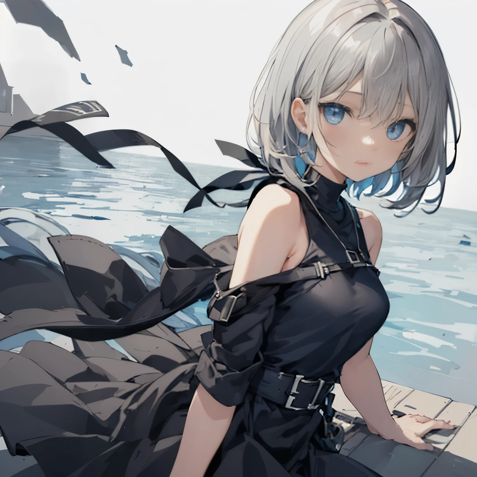 【Highest Quality, masutepiece】 [girl, Manteau, expressioness, front facing, glay hair, Slender beauty,straight haired, short hair ,Upper body] no smile,