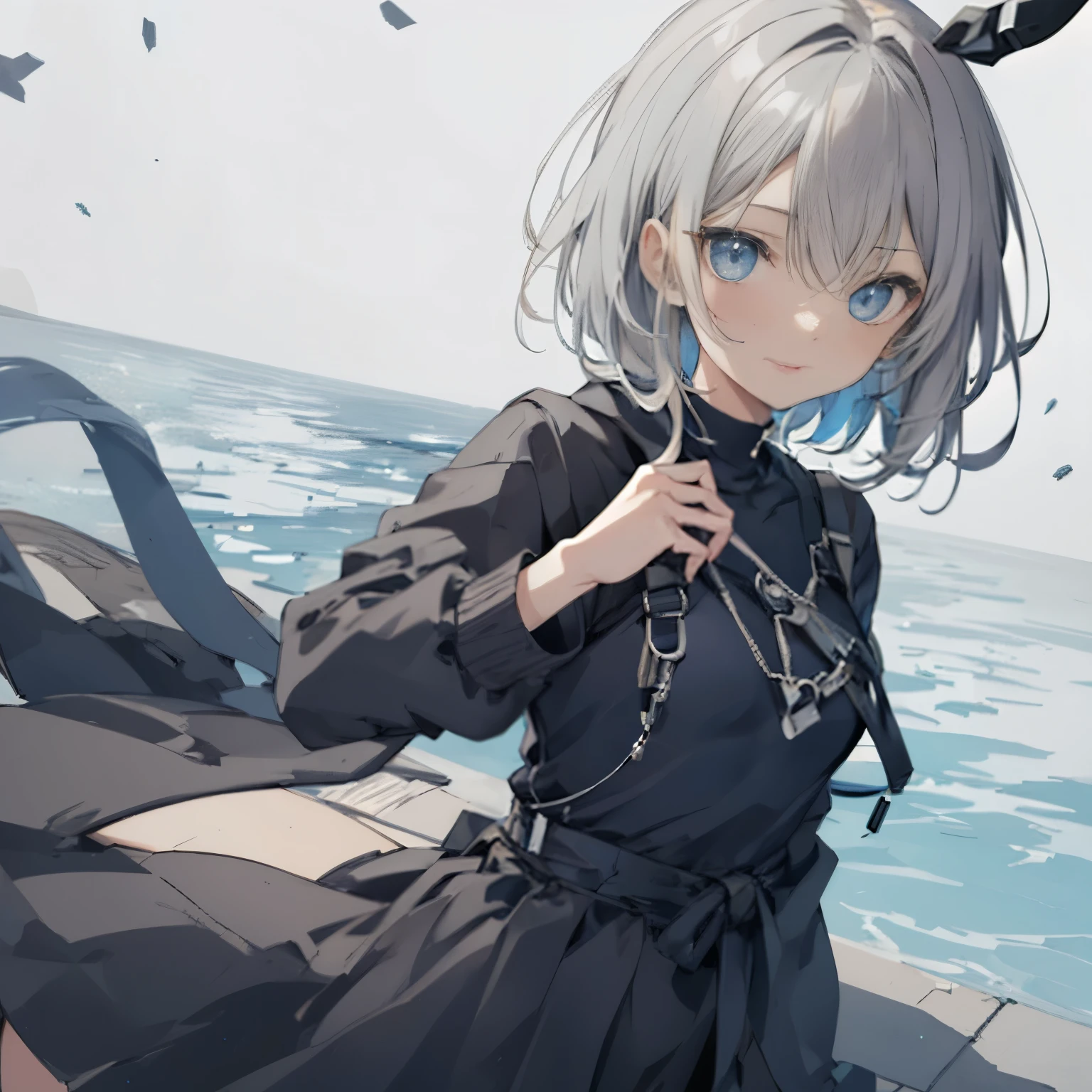 【Highest Quality, masutepiece】 [girl, Manteau, expressioness, front facing, glay hair, Slender beauty,straight haired, short hair ,Upper body] no smile,