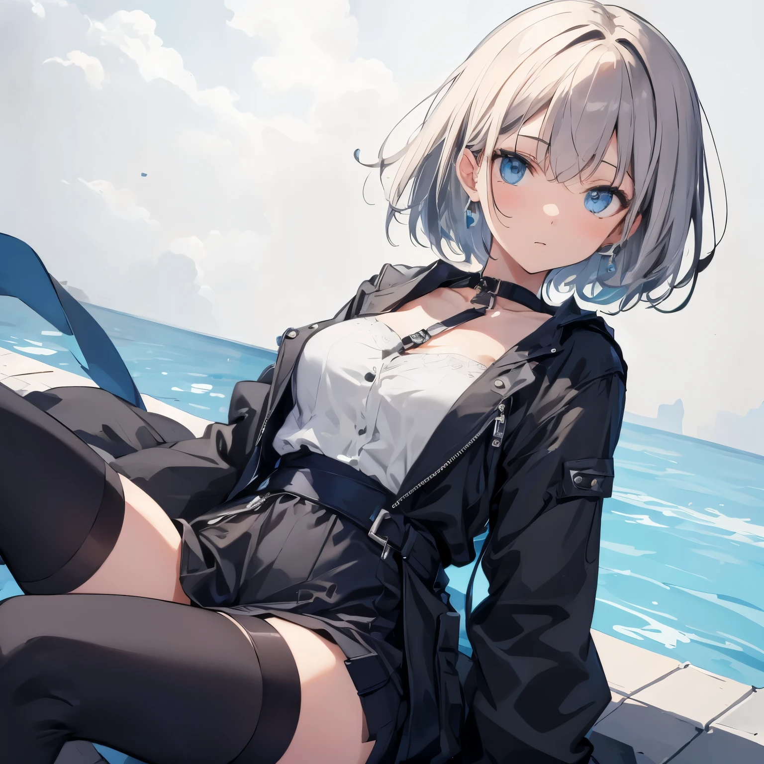 【Highest Quality, masutepiece】 [girl, Manteau, expressioness, front facing, glay hair, Slender beauty,straight haired, short hair ,Upper body] no smile,