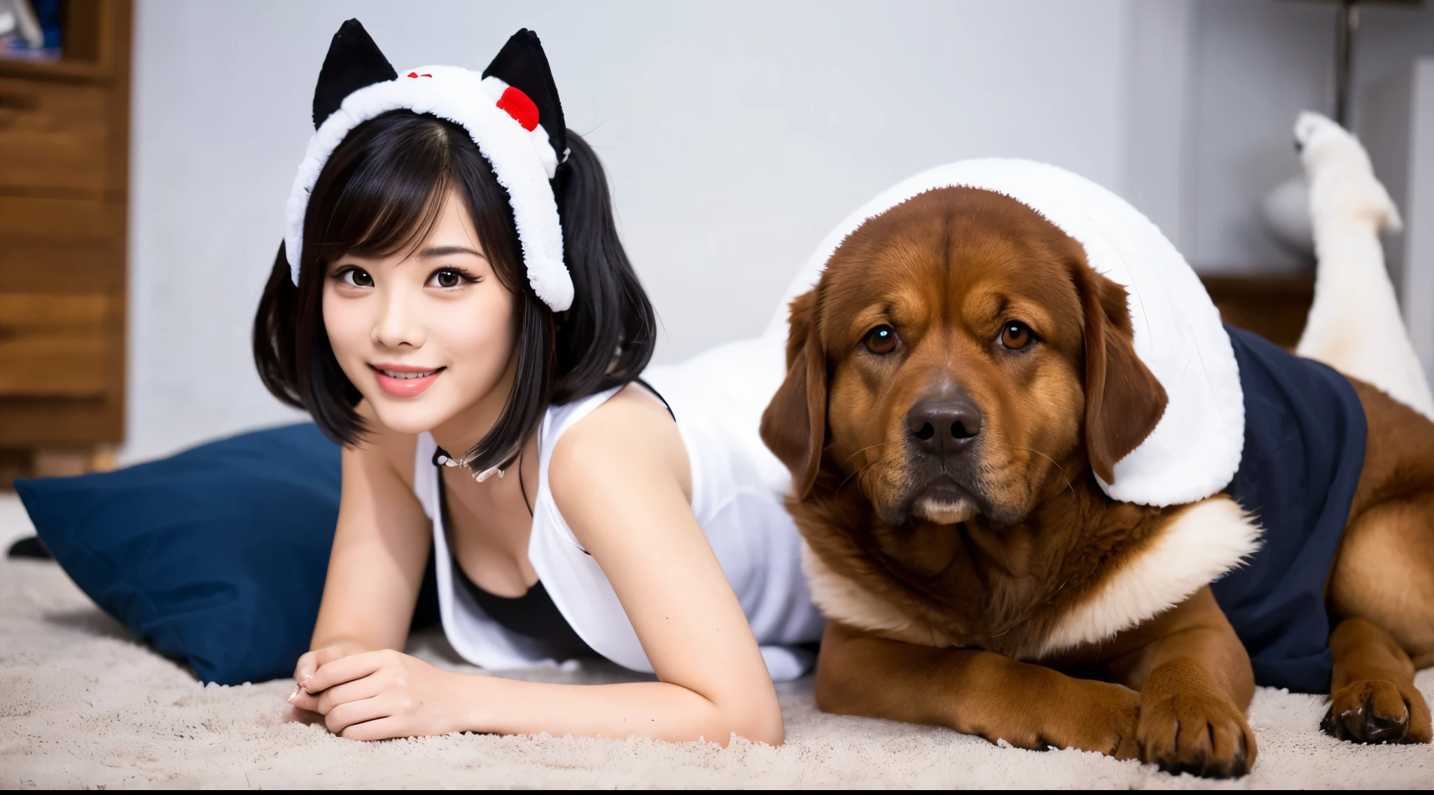 One sexy woman dressed as a dog