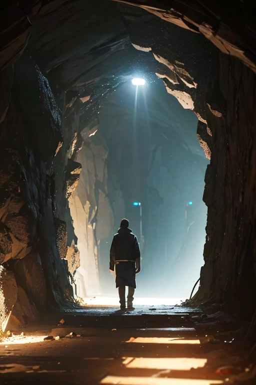 Two people walking in a dark tunnel with lights on, movie still dnd, In a cave. underexposed, movie still movie, Still from a live action movie, screenshots from movies, cinematic Film still from, Still in the movie, The movie is still in 8k, Still in the movie, taken from movie, Horror movies remain