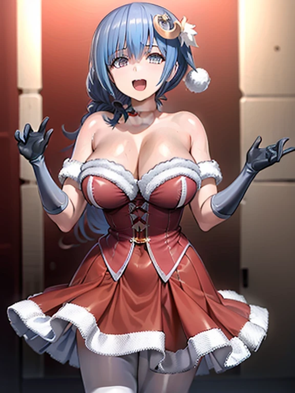 gran calidad ++ Extremely detailed high resolusionolution, very aesthetic, ojos expresivos, (((Cara perfecta))), (((face symmetrical))), ((good anatomy)), (((manos perfectas))), (((8k))), UHD, Fondo de pantalla HD, (((alta calidra detallada, (((1girl))), solamente, Obra maestra, La mejor calidad, high resolusion, Altamente detallado, (illustration), hermosos ojos detallados, (((miku izayoi))), (((mature female))), labios brillantes, maquillaje, They are smiling, guantes largos de raso blancos hasta el codo, Disparo de vaquero, (santa), Santa Claus red dress, sombrero de Santa, Vestido sin tirantes, cuerpo completo, Guantes blancos de codo, (((usando un atuendo de Santa Claus con+sosteniendo una bolsa de regalo))), Dedos detallados, Dedos precisos, Manos no antinaturales, strange eye, ojos rojos, escote,