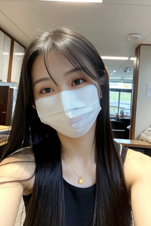 beauty asian girl doing selfie with mask