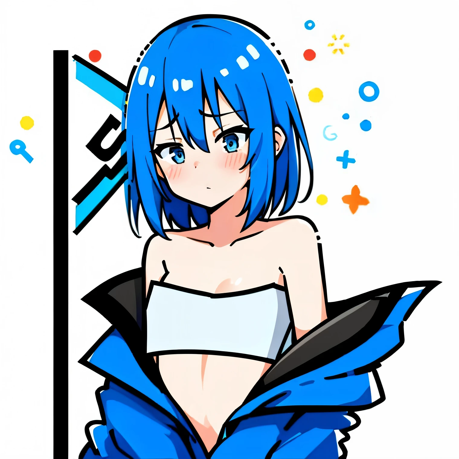 1girl, emotion shame, undressing, Interaction with clothing, bare chest Blue hair,
mbestyle,whitebackground,
confetti,
Bottom line,(((holding a long sign in front of him)))